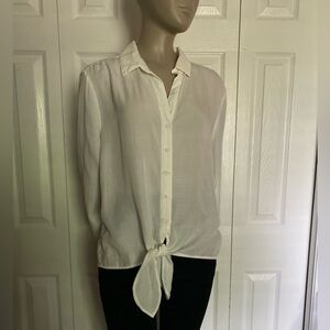 ANTHROPOLOGIE Cloth & Stone shirt Tencel button up white tie front blouse size L
